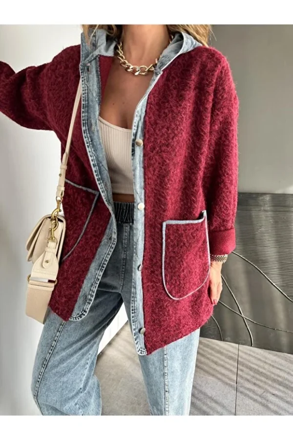 Denim Pieced Hooded Teddy Coat