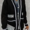Black Standard Size Buttoned Pocket Denim Detailed Oversize Premium Cardigan
