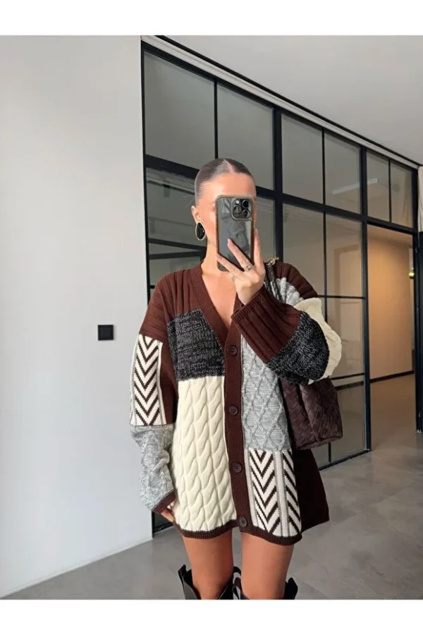 HAIR BRAIDED BROWN OVERSIZED LONG CARDIGAN