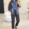 Italian,, Knit and Denim Patchwork Cardigan-Look Shirt, Dark Brown