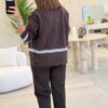Italian,, Knit and Denim Patchwork Cardigan-Look Shirt, Dark Brown