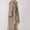 Linen Embroidered Detail Pants and Kaftan Two-Piece Hooded Set