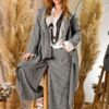 Linen Embroidered Detail Pants and Kaftan Two-Piece Hooded Set
