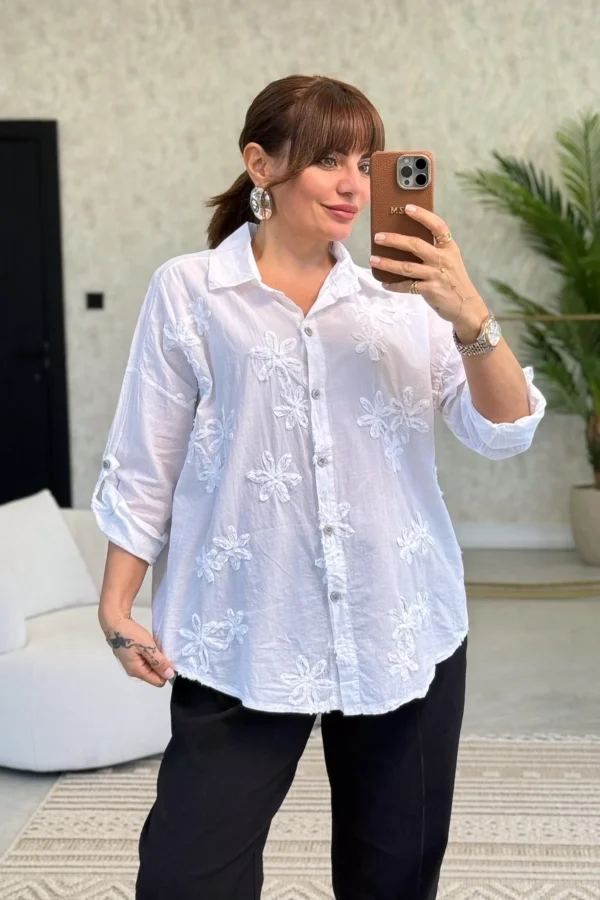 Cotton Shirt with Floral Embossing