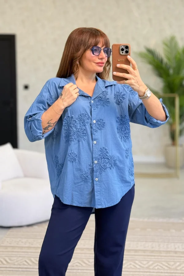 Cotton Shirt with Floral Embossing