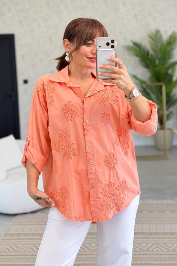 Cotton Shirt with Floral Embossing