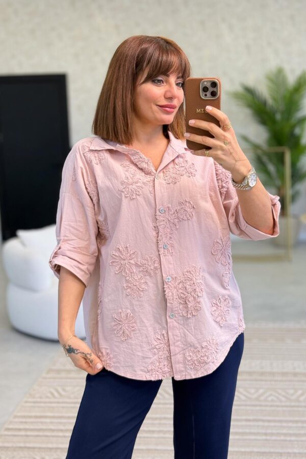 Cotton Shirt with Floral Embossing