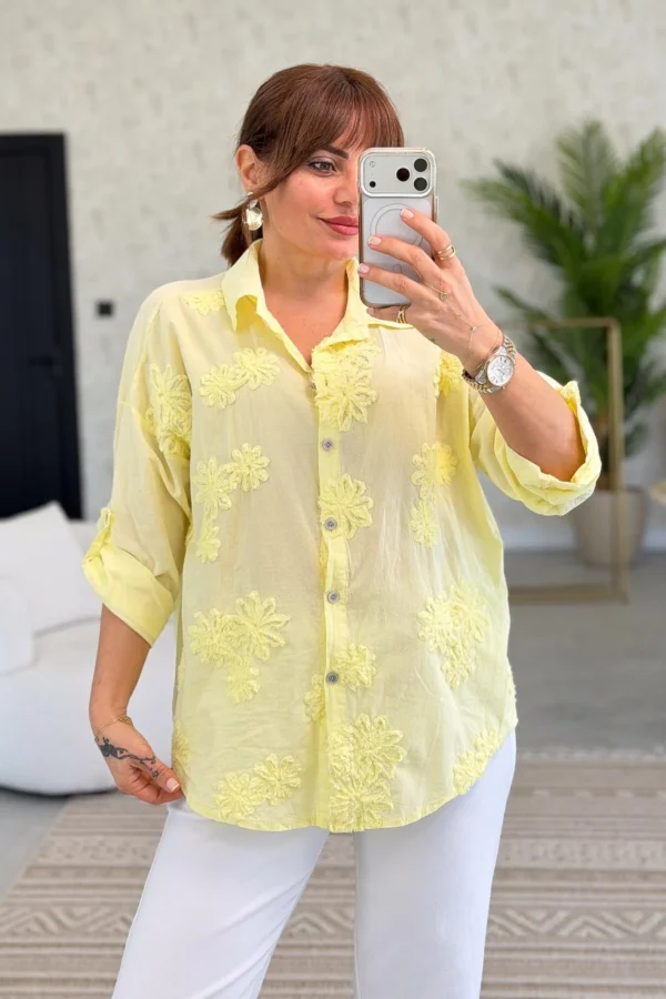 Cotton Shirt with Floral Embossing