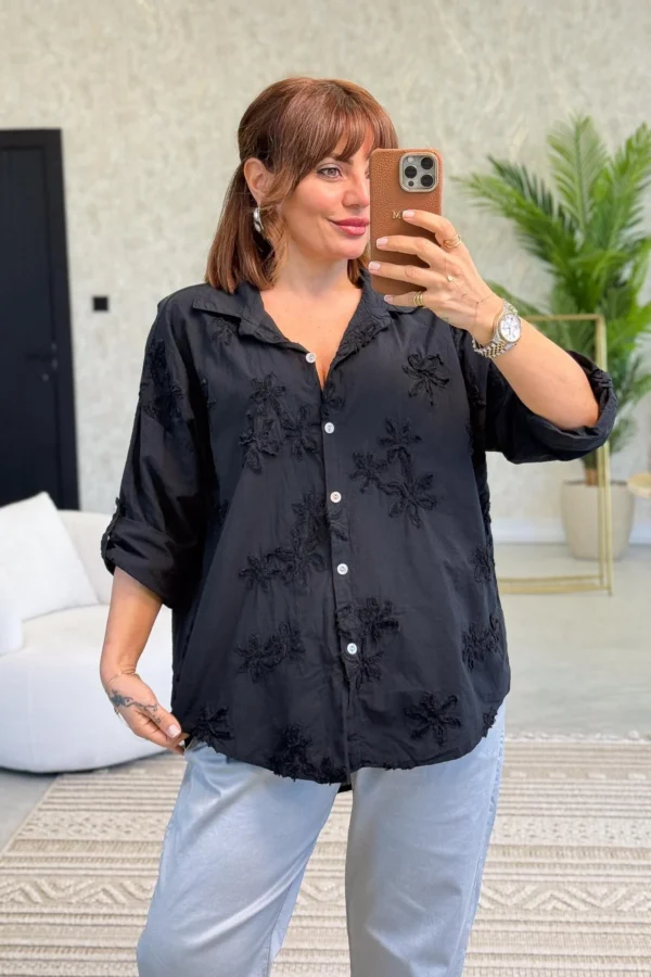 Cotton Shirt with Floral Embossing