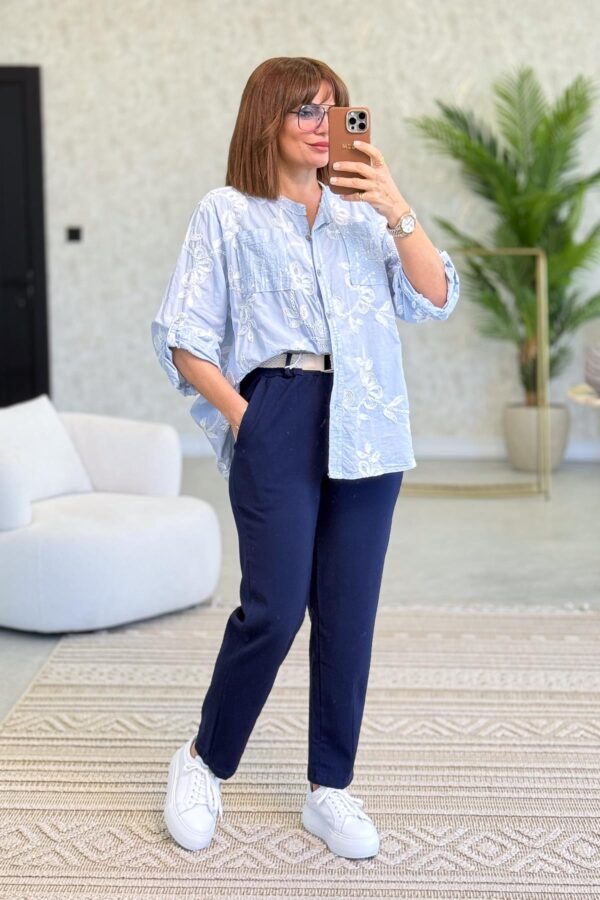 Embroidered Buttonholes and Pocket Shirt with Sequin Details