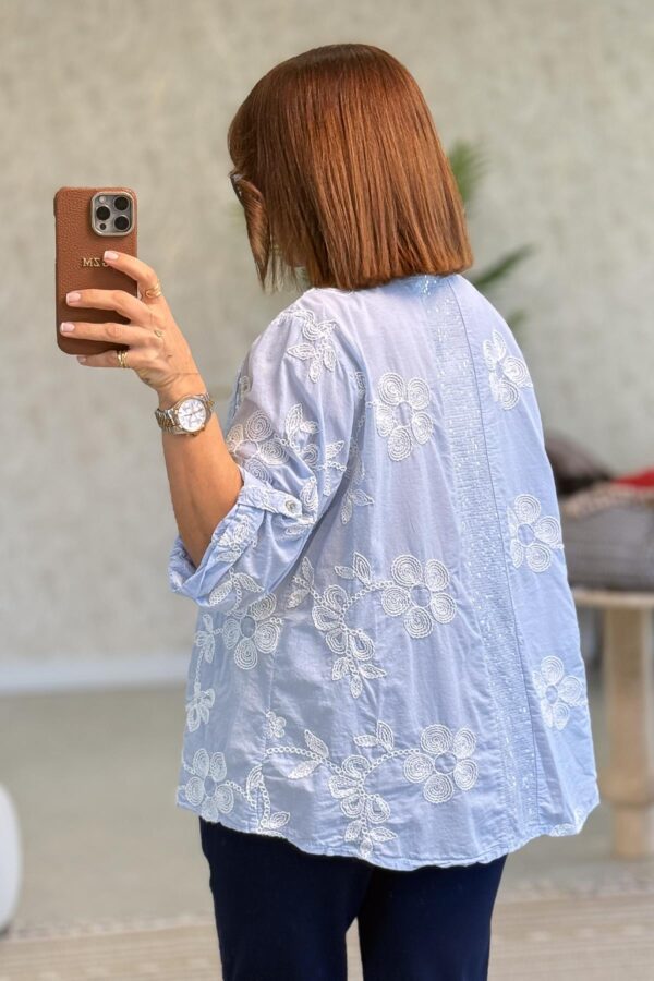 Embroidered Buttonholes and Pocket Shirt with Sequin Details